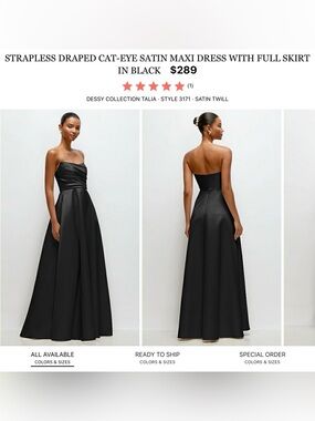 Dessy Collection Black Strapless Draped Satin Maxi Dress